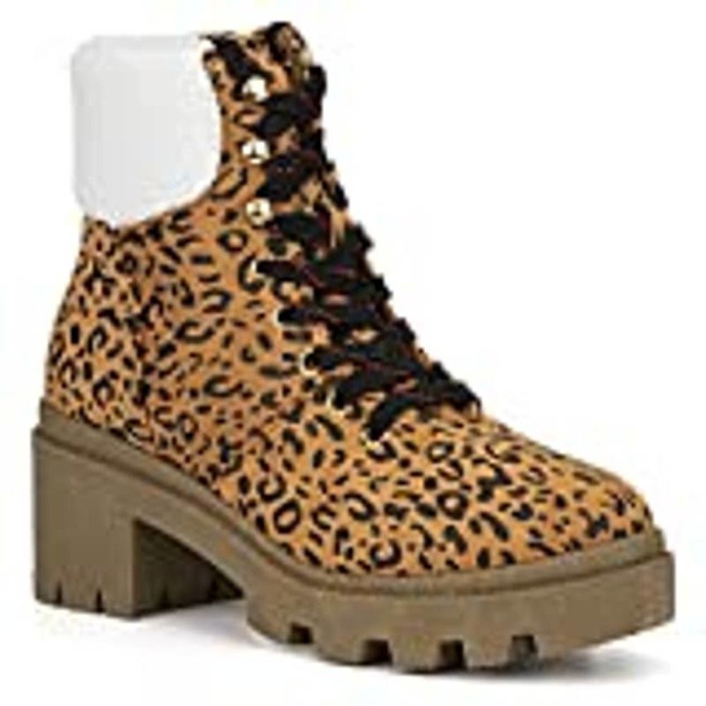 Olivia Miller Women's Ariel Sherpa Cuff Hiker Boot Leopard SZ 6.5